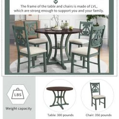 5-Piece Wood Round Dining Table and Chair Set with Special-Shaped Legs by JASMODER -JASMODER Sales Store antique blue jasmoder dining room sets st000056aac 76 1000
