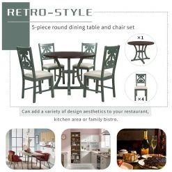 5-Piece Wood Round Dining Table and Chair Set with Special-Shaped Legs by JASMODER -JASMODER Sales Store antique blue jasmoder dining room sets st000056aac fa 1000