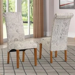 Beige and Brown Fabric Parsons Chair Set of 2 by JASMODER -JASMODER Sales Store beige and brown jasmoder dining chairs w48620061 31 1000