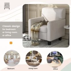 Beige Linen Accent Armchair for Home or Office by JASMODER -JASMODER Sales Store beige jasmoder accent chairs pp282555aaa 76 1000