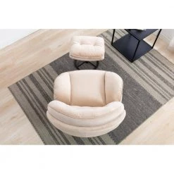 Beige Velvet Swivel and Tufted Barrel Chair with Ottoman Set by JASMODER -JASMODER Sales Store beige jasmoder accent chairs w67628189 44 1000