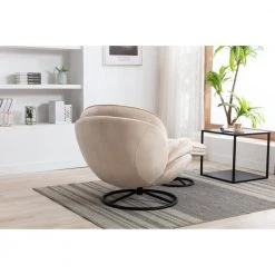 Beige Velvet Swivel and Tufted Barrel Chair with Ottoman Set by JASMODER -JASMODER Sales Store beige jasmoder accent chairs w67628189 76 1000