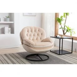 Beige Velvet Swivel and Tufted Barrel Chair with Ottoman Set by JASMODER -JASMODER Sales Store beige jasmoder accent chairs w67628189 c3 1000