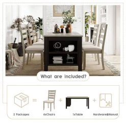 5-Piece Rectangle Beige Wood Top Dining Room Set, for Home or Commercial Use (Seats 4) by JASMODER -JASMODER Sales Store beige jasmoder dining room sets sh000217aaa 1f 1000