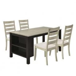 5-Piece Rectangle Beige Wood Top Dining Room Set, for Home or Commercial Use (Seats 4) by JASMODER