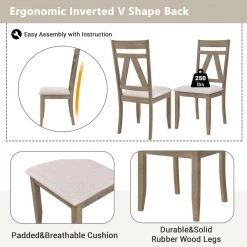 5-Piece Rectangle Beige Wood Top Dining Room Set, for Home or Commercial Use (Seats 4) by JASMODER -JASMODER Sales Store beige jasmoder dining room sets sh000218aae 1f 1000