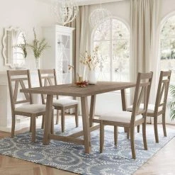 5-Piece Rectangle Beige Wood Top Dining Room Set, for Home or Commercial Use (Seats 4) by JASMODER -JASMODER Sales Store beige jasmoder dining room sets sh000218aae 31 1000