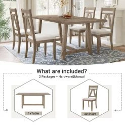 5-Piece Rectangle Beige Wood Top Dining Room Set, for Home or Commercial Use (Seats 4) by JASMODER -JASMODER Sales Store beige jasmoder dining room sets sh000218aae 4f 1000