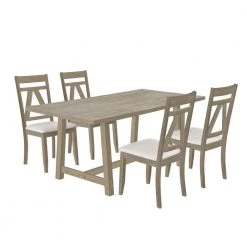 5-Piece Rectangle Beige Wood Top Dining Room Set, for Home or Commercial Use (Seats 4) by JASMODER
