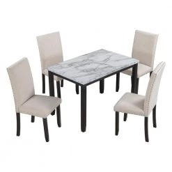 5-Piece Dining Set Table Faux Marble with 4-Thicken Cushion Dining Chairs Home Furniture by JASMODER -JASMODER Sales Store beige jasmoder dining room sets st000040aaa c3 1000