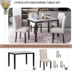 5-Piece Dining Set Table Faux Marble with 4-Thicken Cushion Dining Chairs Home Furniture by JASMODER -JASMODER Sales Store beige jasmoder dining room sets st000040aaa fa 1000