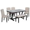 6-Person Modern Wood Style Dining Table with 4-Chairs and a Bench, Table with Marbled Veneer by JASMODER -JASMODER Sales Store beige jasmoder dining room sets st000057aak 64 1000