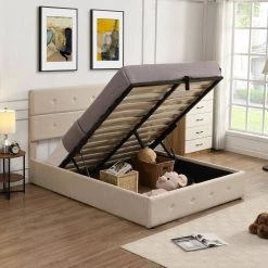 57.5 in. W Beige Full Frame Platform Bed by JASMODER 13 57.5 in. W Beige Full Frame Platform Bed by JASMODER -JASMODER Sales Store beige jasmoder platform beds sm001010aaa 4f 1000