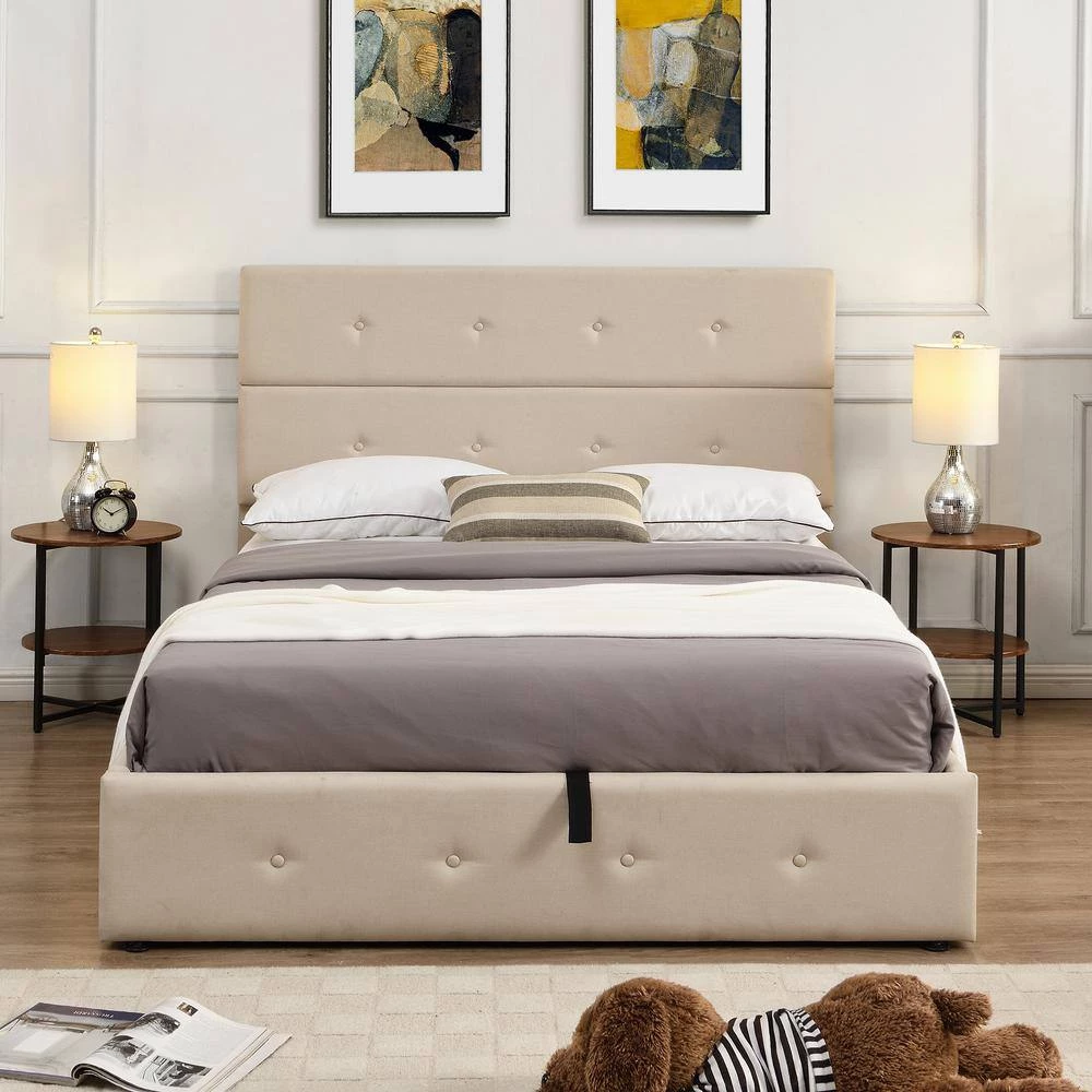 57.5 in. W Beige Full Frame Platform Bed by JASMODER 4 57.5 in. W Beige Full Frame Platform Bed by JASMODER - Image 2