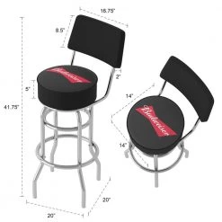 Budweiser Bowtie Red or Black 30 in. Chrome Swivel Cushioned Bar Stool by Trademark