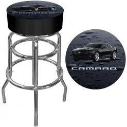 Black Camaro 31 in. Chrome Swivel Cushioned Bar Stool by Trademark
