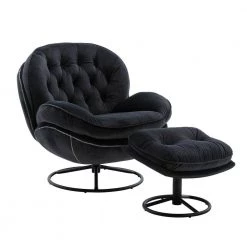 Black Velvet Swivel and Tufted Barrel Chair with Ottoman Set by JASMODER -JASMODER Sales Store black jasmoder accent chairs w67641181 1f 1000