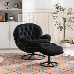 Black Velvet Swivel and Tufted Barrel Chair with Ottoman Set by JASMODER -JASMODER Sales Store black jasmoder accent chairs w67641181 31 1000