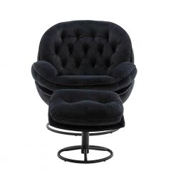 Black Velvet Swivel and Tufted Barrel Chair with Ottoman Set by JASMODER -JASMODER Sales Store black jasmoder accent chairs w67641181 44 1000