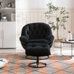 Black Velvet Swivel and Tufted Barrel Chair with Ottoman Set by JASMODER -JASMODER Sales Store black jasmoder accent chairs w67641181 c3 1000