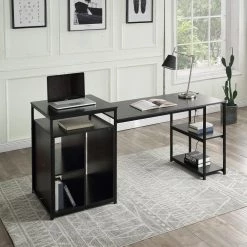 70.8 in. Black Computer Desk with Shelving by JASMODER