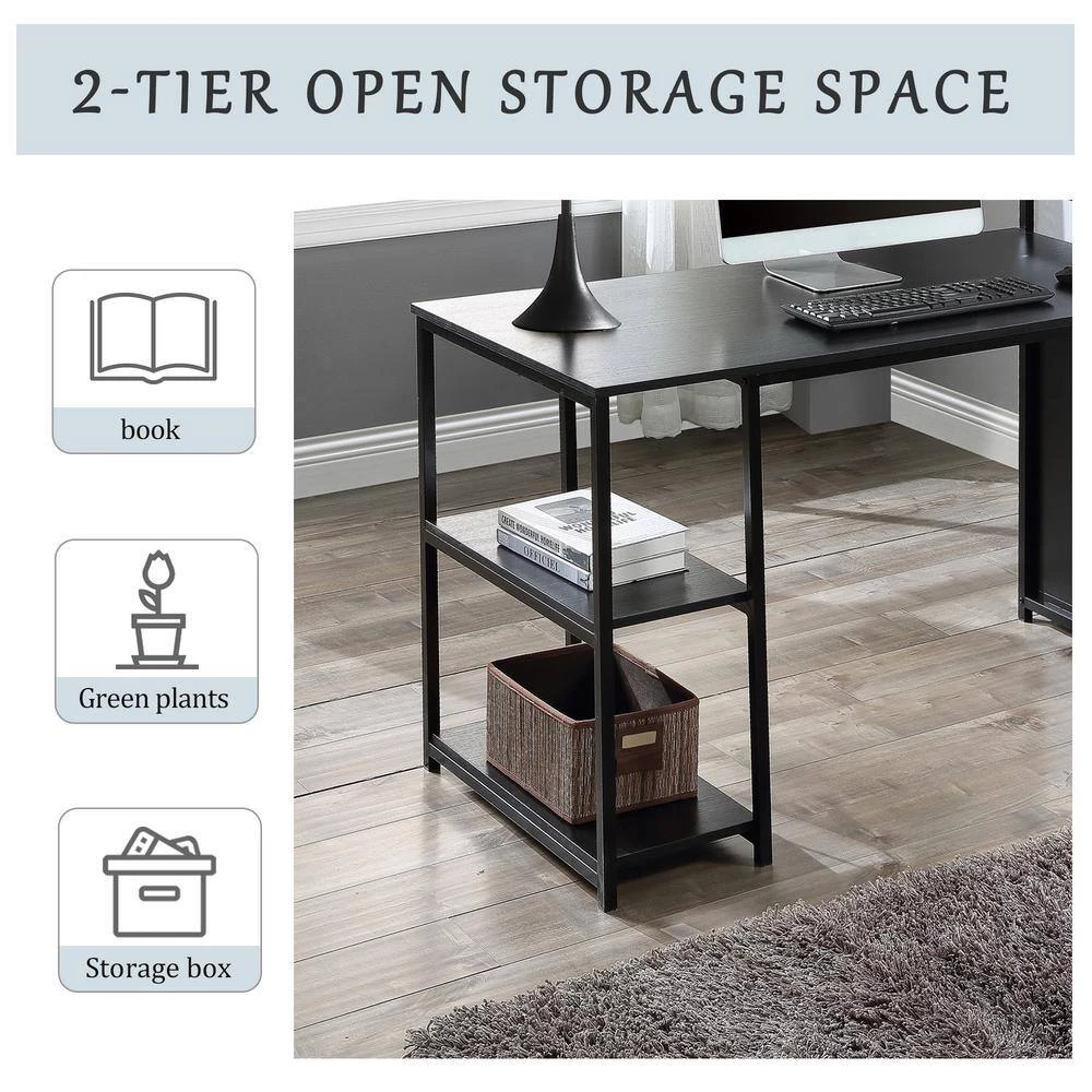 70.8 in. Black Computer Desk with Shelving by JASMODER 11 70.8 in. Black Computer Desk with Shelving by JASMODER - Image 9