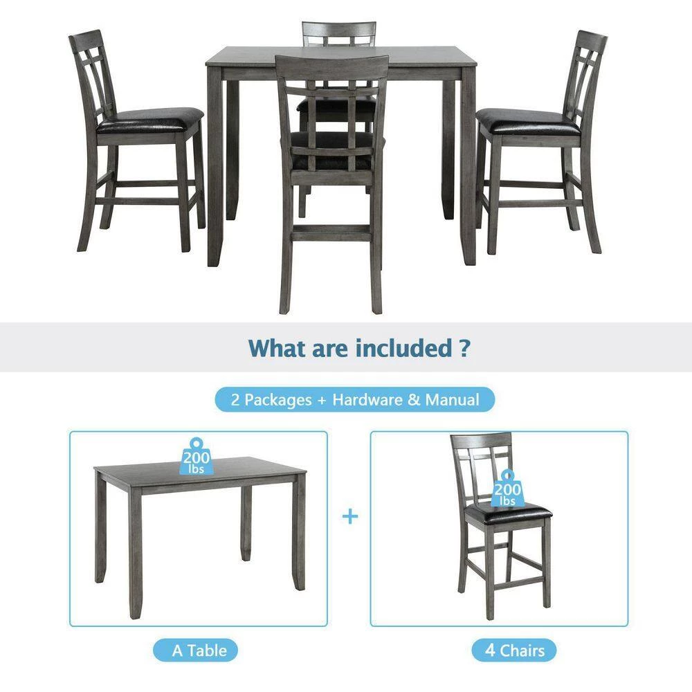 5-Piece Rectangle Black Wood Top Dining Room Set, for Home or Commercial Use (Seats 4) by JASMODER 7 5-Piece Rectangle Black Wood Top Dining Room Set, for Home or Commercial Use (Seats 4) by JASMODER - Image 5