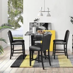 5-Piece Square Black Wood Top Dining Room Set, for Home or Commercial Use (Seats 4) by JASMODER -JASMODER Sales Store black jasmoder dining room sets sh000122aae 1f 1000