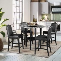 5-Piece Square Black Wood Top Dining Room Set, for Home or Commercial Use (Seats 4) by JASMODER -JASMODER Sales Store black jasmoder dining room sets sh000122aae 31 1000