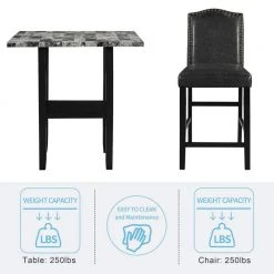 5-Piece Square Black Wood Top Dining Room Set, for Home or Commercial Use (Seats 4) by JASMODER -JASMODER Sales Store black jasmoder dining room sets sh000122aae 44 1000