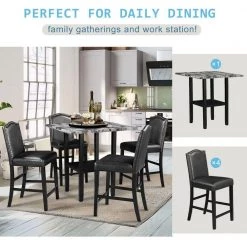 5-Piece Square Black Wood Top Dining Room Set, for Home or Commercial Use (Seats 4) by JASMODER -JASMODER Sales Store black jasmoder dining room sets sh000122aae 4f 1000