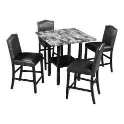 5-Piece Square Black Wood Top Dining Room Set, for Home or Commercial Use (Seats 4) by JASMODER
