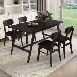 5-Piece Rectangle Black Wood Top Dining Room Set, for Home or Commercial Use (Seats 4) by JASMODER -JASMODER Sales Store black jasmoder dining room sets st000041aap 31 1000
