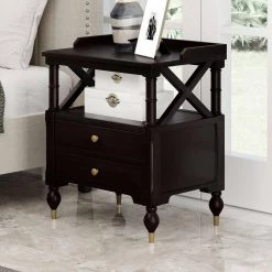 2-Drawer Black Nightstand (27.5 in x 23.5 in x 17 in) by JASMODER -JASMODER Sales Store black jasmoder nightstands wf195932aaj fa 1000
