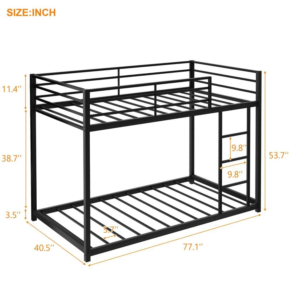 40.5 in. W Twin over Twin Metal Bunk Bed, Low Bunk Bed with Ladder, Black(New) by JASMODER 8 40.5 in. W Twin over Twin Metal Bunk Bed, Low Bunk Bed with Ladder, Black(New) by JASMODER - Image 6