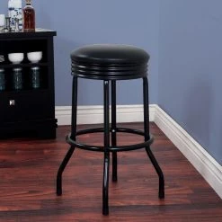 28.5 in. Black Swivel Cushioned Bar Stool by Trademark