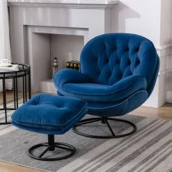 Blue Velvet Swivel and Tufted Barrel Chair with Ottoman Set by JASMODER -JASMODER Sales Store blue jasmoder accent chairs w67632623 31 1000