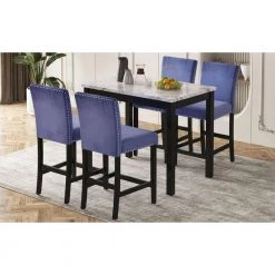 5-Piece Rectangle Blue Wood Top Dining Room Set, for Home or Commercial Use (Seats 4) by JASMODER -JASMODER Sales Store blue jasmoder dining room sets sh000192aap 31 1000