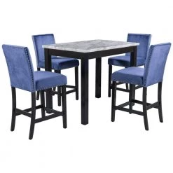 5-Piece Rectangle Blue Wood Top Dining Room Set, for Home or Commercial Use (Seats 4) by JASMODER