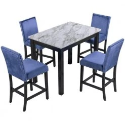 5-Piece Rectangle Blue Wood Top Dining Room Set, for Home or Commercial Use (Seats 4) by JASMODER -JASMODER Sales Store blue jasmoder dining room sets sh000192aap fa 1000
