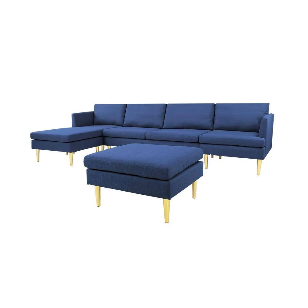 122 in. W 5 Seat Square Arm Polyester U Shaped Sofa in Blue by JASMODER 6 122 in. W 5 Seat Square Arm Polyester U Shaped Sofa in Blue by JASMODER - Image 4