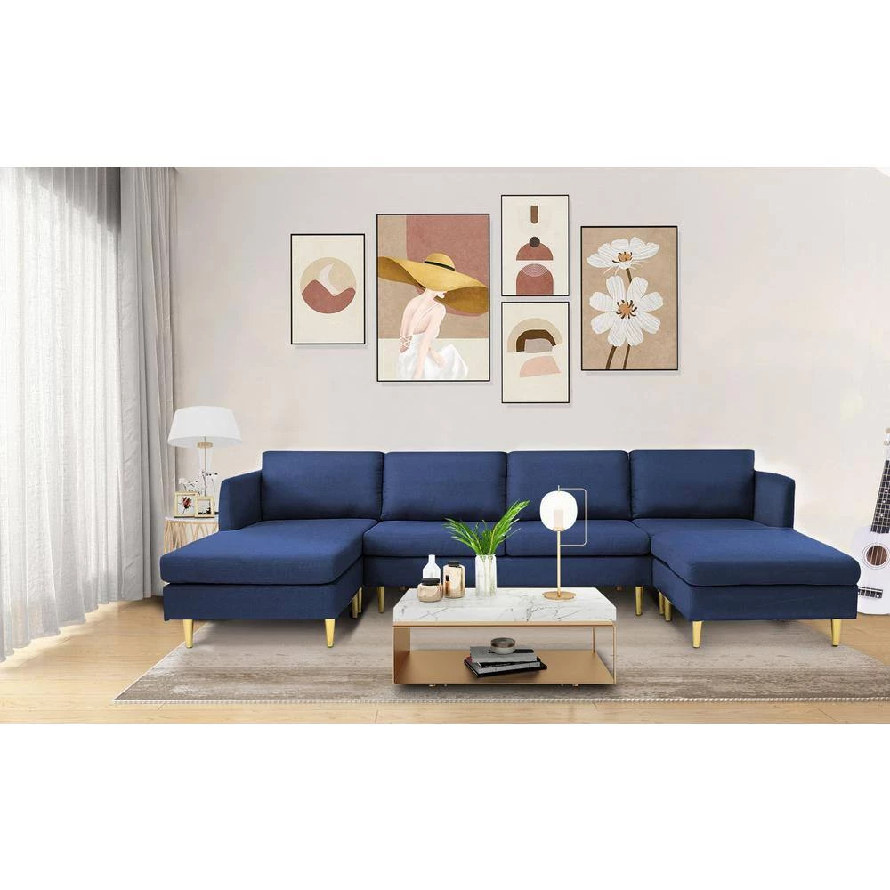 122 in. W 5 Seat Square Arm Polyester U Shaped Sofa in Blue by JASMODER 10 122 in. W 5 Seat Square Arm Polyester U Shaped Sofa in Blue by JASMODER - Image 8