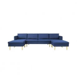 122 in. W 5 Seat Square Arm Polyester U Shaped Sofa in Blue by JASMODER