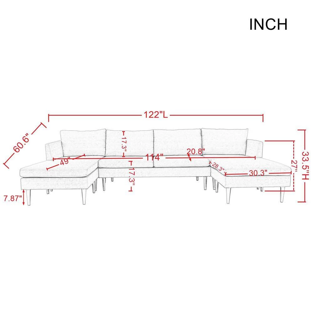 122 in. W 5 Seat Square Arm Polyester U Shaped Sofa in Blue by JASMODER 9 122 in. W 5 Seat Square Arm Polyester U Shaped Sofa in Blue by JASMODER - Image 7