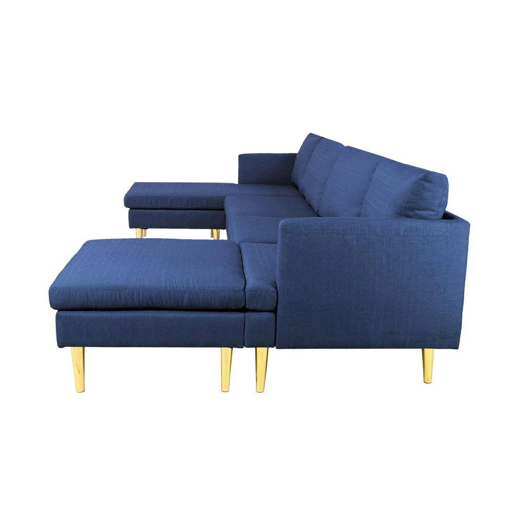 122 in. W 5 Seat Square Arm Polyester U Shaped Sofa in Blue by JASMODER 4 122 in. W 5 Seat Square Arm Polyester U Shaped Sofa in Blue by JASMODER - Image 2