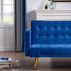 71 in Square Arm Linen Variable Multifunctional Folding Sofa Bed, Blue, Straight, Blue by JASMODER -JASMODER Sales Store blue jasmoder sofas couches w90434424 c3 1000