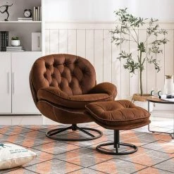 Brown Velvet Swivel and Tufted Barrel Chair with Ottoman Set by JASMODER 19 Brown Velvet Swivel and Tufted Barrel Chair with Ottoman Set by JASMODER -JASMODER Sales Store brown jasmoder accent chairs w67641178 31 1000