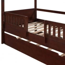 42.9 in. W Brown Twin Frame Canopy Bed House Bed with Trundle by JASMODER -JASMODER Sales Store brown jasmoder canopy beds lp000085aap 1f 1000