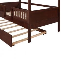 42.9 in. W Brown Twin Frame Canopy Bed House Bed with Trundle by JASMODER -JASMODER Sales Store brown jasmoder canopy beds lp000085aap fa 1000