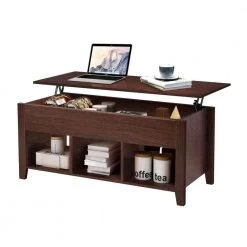 43.3 in. Brown Rectangle Wood Multipurpose Coffee Table with Lift Top Drawers, Open shelf and Storage by JASMODER